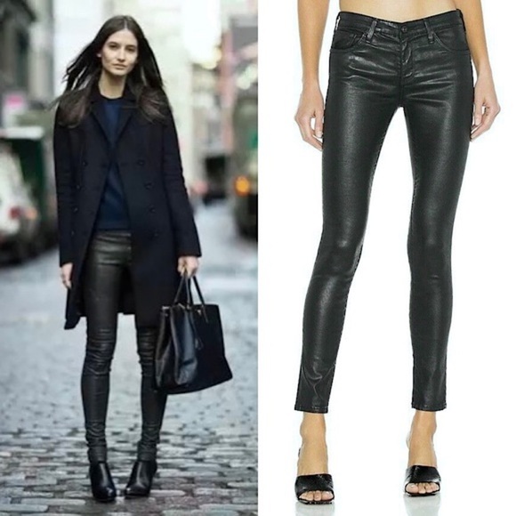 NWT AG 100% Lamb Leather Deep Forest Green Skinny Cigarette Pant Leggings 24 - Picture 1 of 8